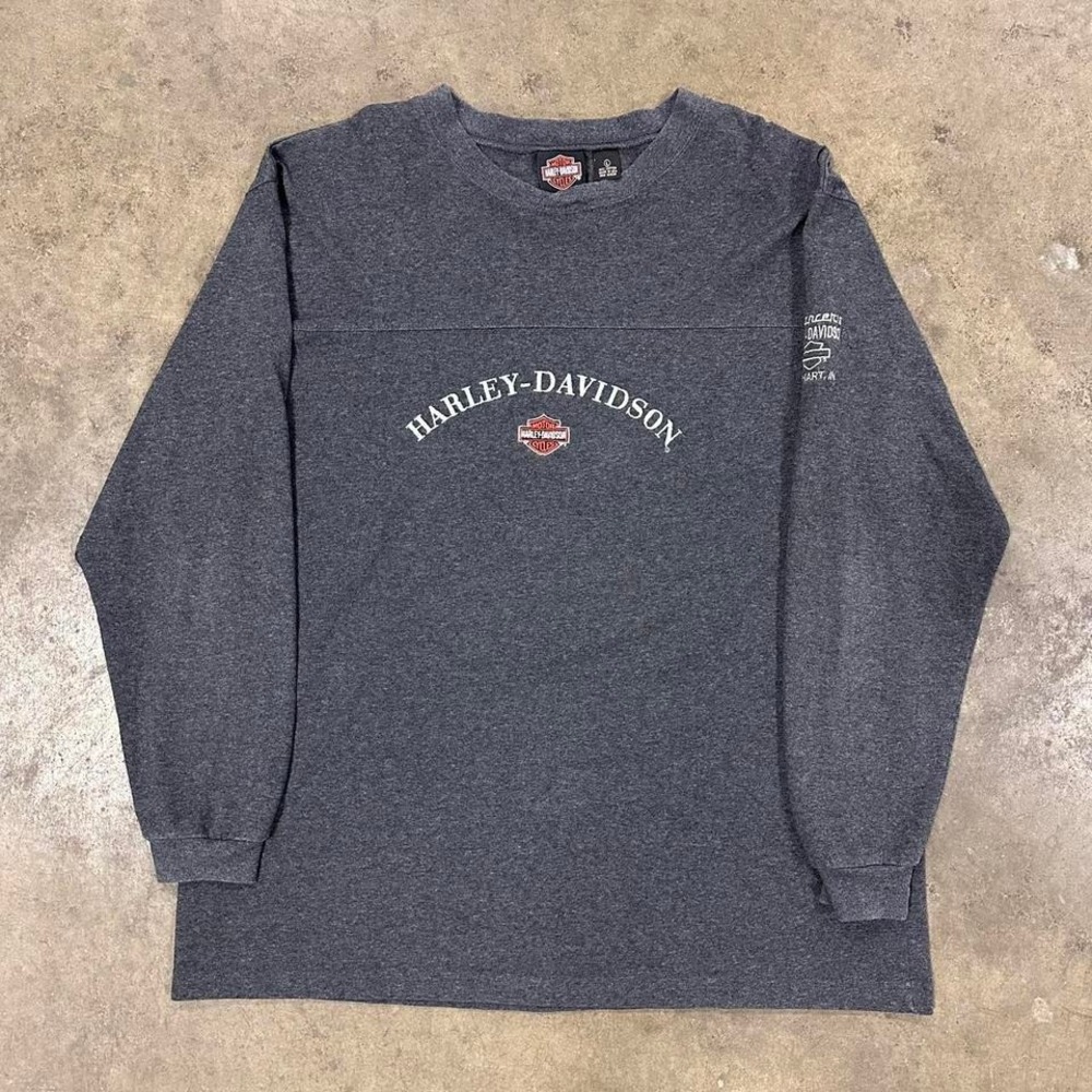 Men's Harley Davidson Heather Grey Long Sleeve Shirt Embroidered Size Large